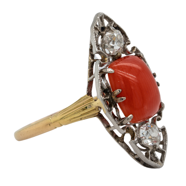 Edwardian Coral and Diamond Ring - image 1
