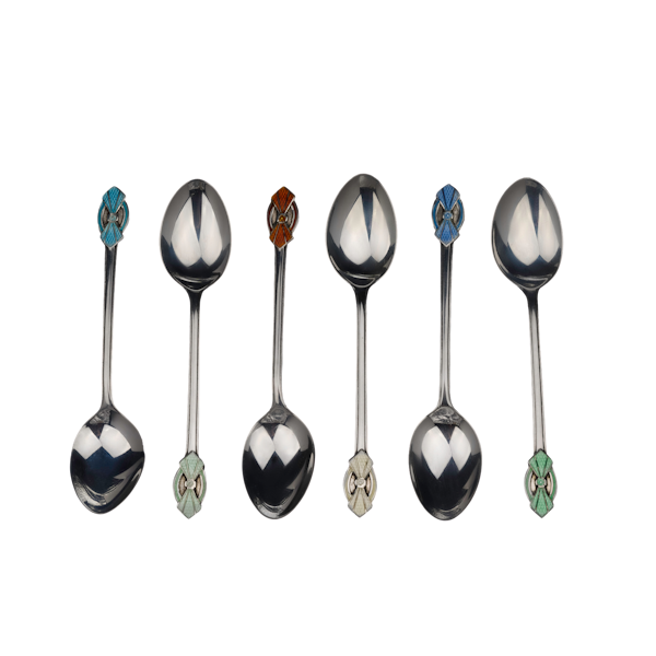 A boxed set of silver and enamel spoons - image 1