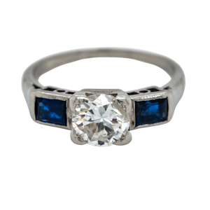 Art Deco 3 stone diamond and sapphire  ring