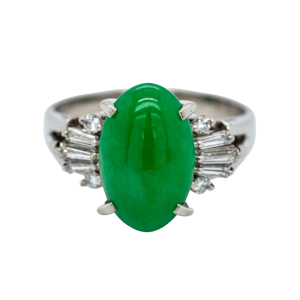 Jade and diamond baguettes ring with certificate