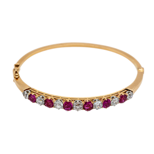 Victorian Burma ruby and diamond bangle. Certificated