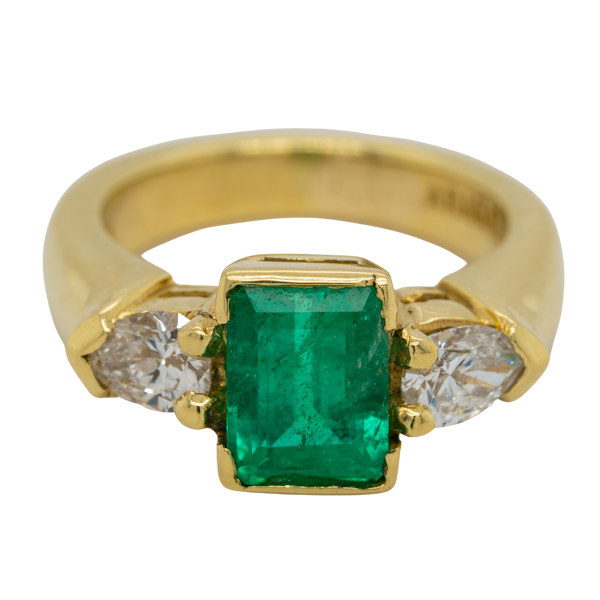 Emerald and diamond  3 stone ring - image 1