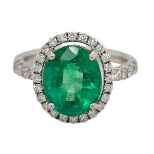Emerald and diamond cluster ring, emerald 5.0 ct est.