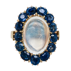 Moonstone and sapphire cluster ring