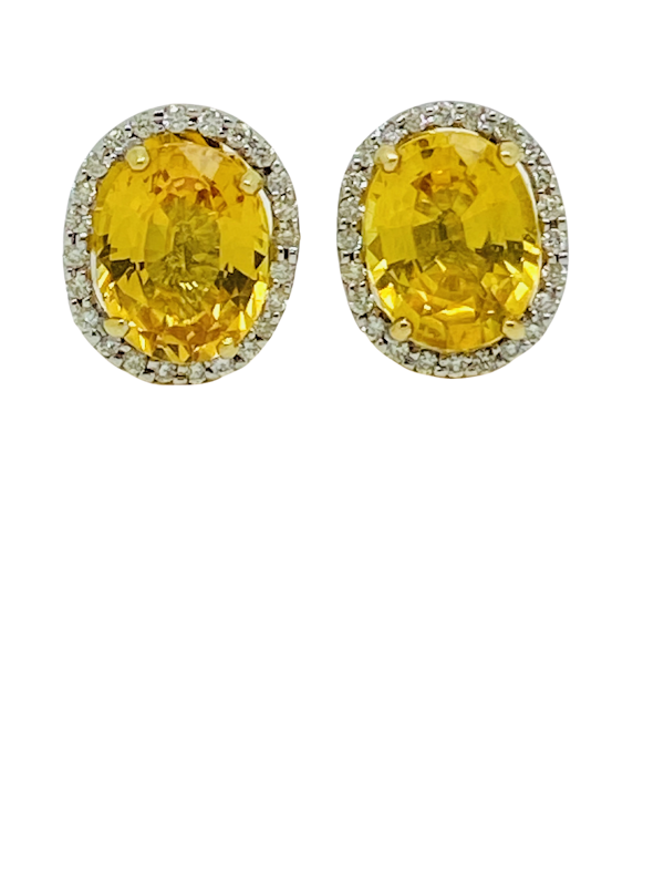 18K yellow gold, 7.16ct Natural Yellow Sapphire and 0.36ct Diamond Earrings - image 1