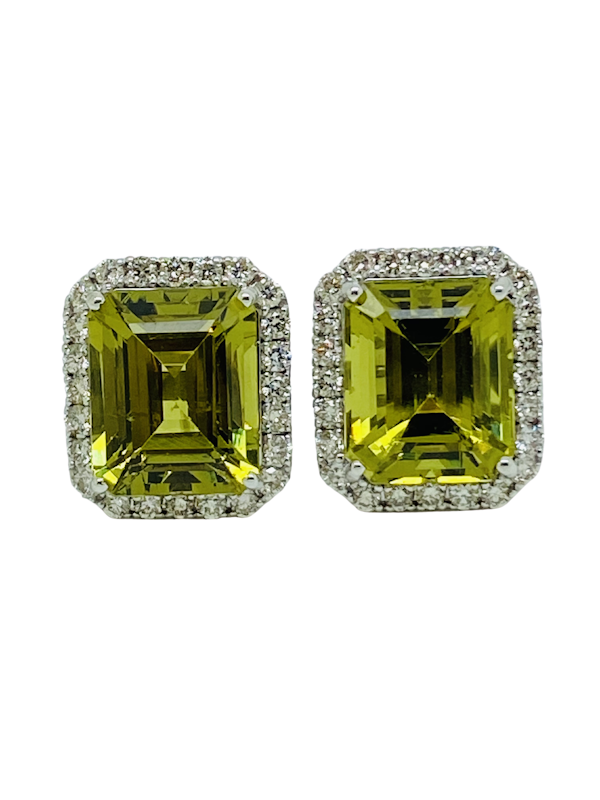 18K White gold 14.00ct Natural Green Tourmaline and 0.40ct Diamond Earrings - image 1