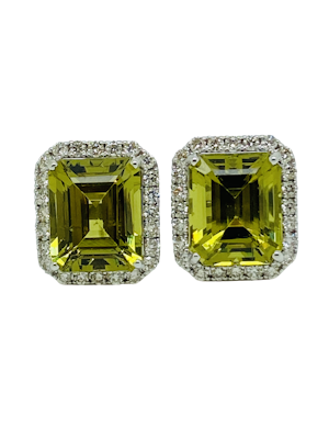 18K White gold 14.00ct Natural Green Tourmaline and 0.40ct Diamond Earrings