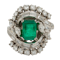 Emerald and diamond fancy cluster ring in platinum - image 1