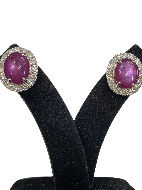 18K white gold 7.57ct Natural Cabochon Ruby and 0.93ct Diamond Earrings - image 1