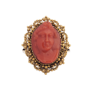 Antique Gold and Coral Cameo Ring