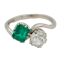 Emerald and diamond crossover  Art Deco ring - image 1