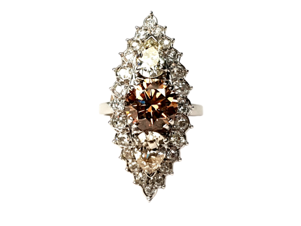 2.60ct cognac diamond and pair shaped diamond navette ring  DBGEMS - image 6
