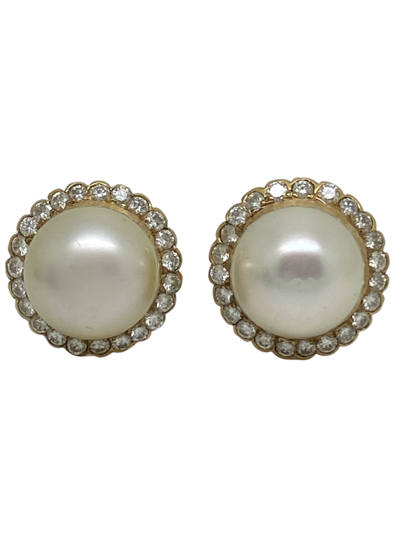 18K yellow gold Diamond and Pearl Earrings - image 1