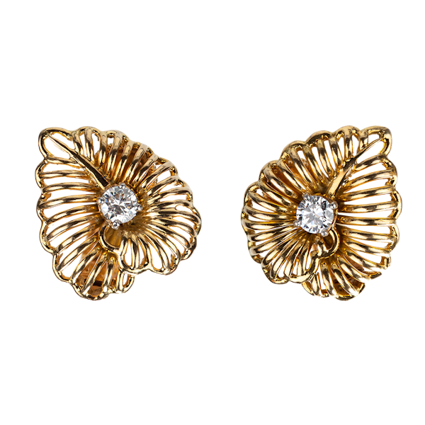 Vintage Cartier Earrings of Leaf Design in 18 Karat Gold and Diamonds, French circa 1950. - image 1