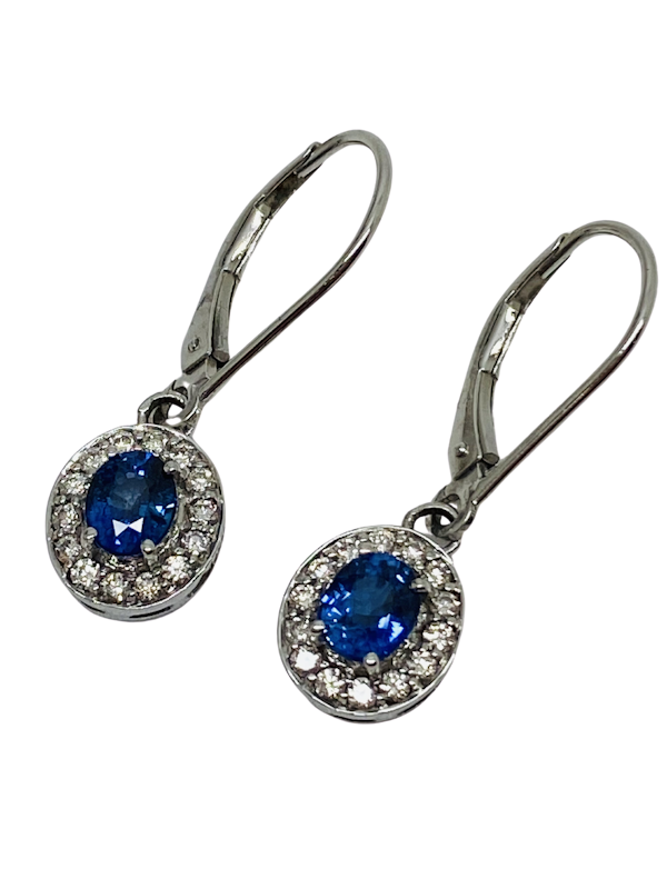 14K white gold Diamond and Natural Blue Sapphire Earrings - image 1