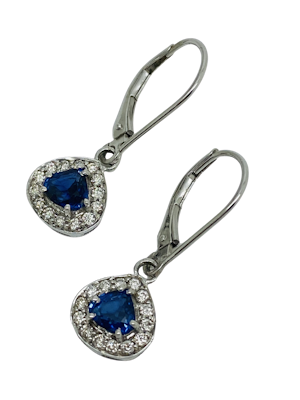 14K white gold Diamond and Natural Blue Sapphire Earrings