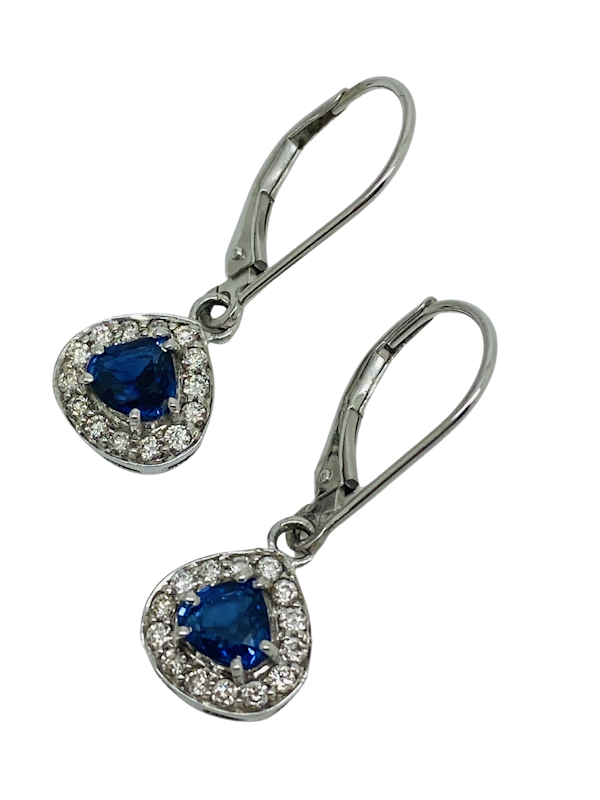 14K white gold Diamond and Natural Blue Sapphire Earrings - image 1