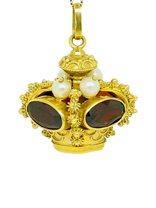 18K yellow gold Garnet and Pearl Pendant - image 1
