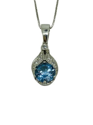 Platinum 1.00ct Natural Aquamarine and Diamond Pendant