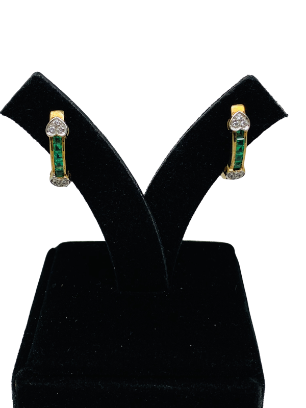 14K yellow gold Diamond and Emerald Earrings - image 1