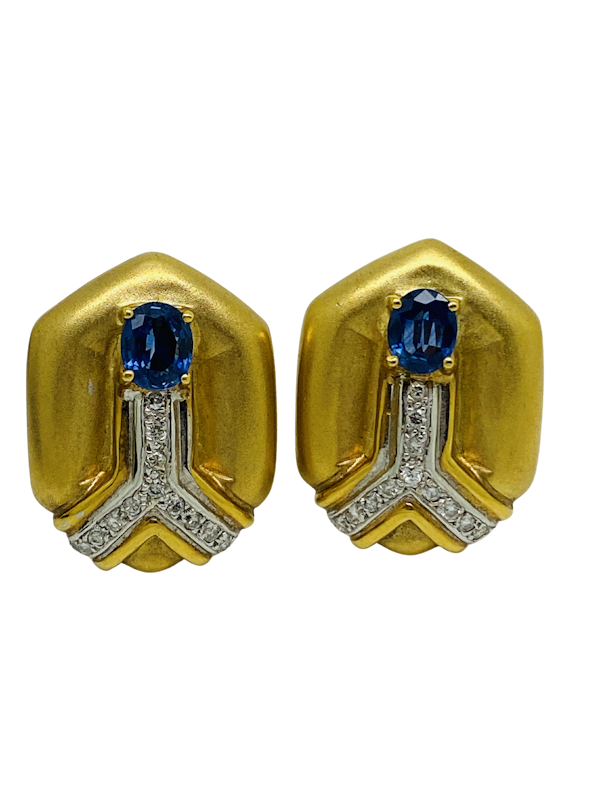 18K yellow gold Diamond and Blue Sapphire Earrings - image 1