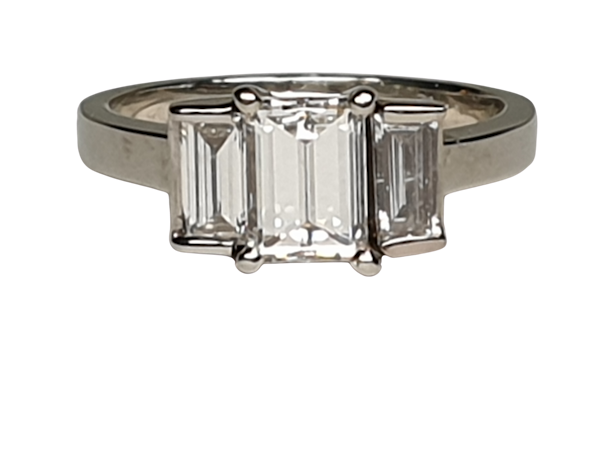 Three stone Emerald cut diamond ring - image 1