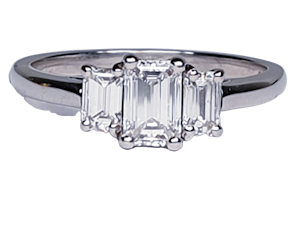 Three stone Emerald cut diamond ring  DBGEMS