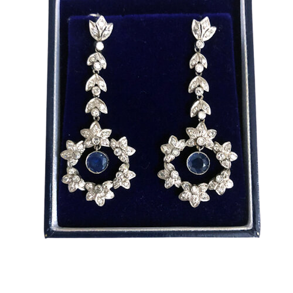 Art Deco Diamond and Sapphire Drop Earrings - image 1