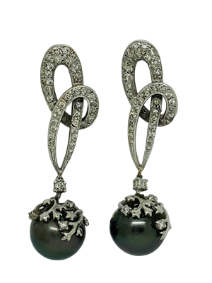 Diamond & Black Pearl Earrings