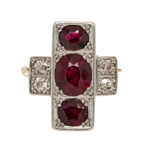 3 Rubies and diamonds tablet shape ring