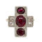 3 Rubies and diamonds tablet shape  ring - image 1