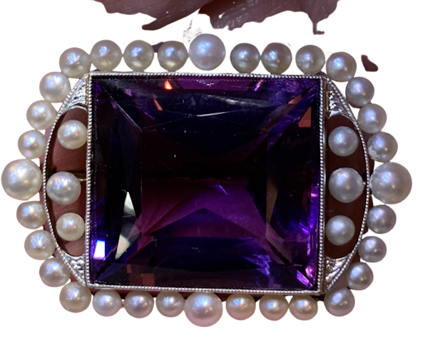 Beautiful natural pearl and fine amethyst brooch - image 1