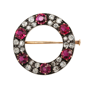 Ruby and diamond antique circular brooch