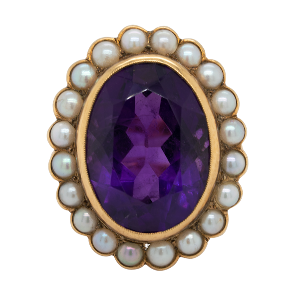 Amethyst and pearl cluster ring - image 1