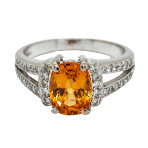 Fire opal and diamond cluster ring