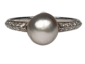 Art Deco Natural Pearl and Diamond Ring DBGEMS