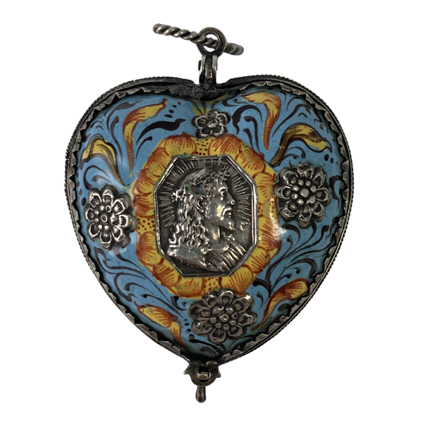 Seventeenth century enamelled silver heart - image 1