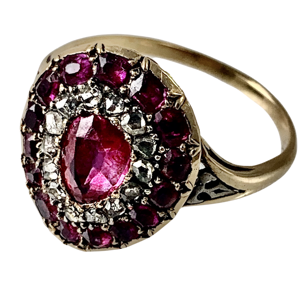 Eighteenth century gold ring with diamonds and rubies - image 1