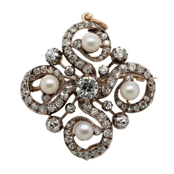 Diamond with Natural Pearl Brooch & Pendant - image 1