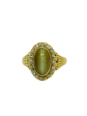 18K yellow gold Chrysoberyl and Diamond Ring