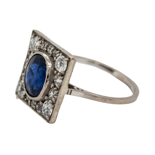 Sapphire  and diamond rectangular cluster ring - image 1
