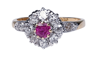 Edwardian Ruby and Diamond Cluster Ring DBGEMS