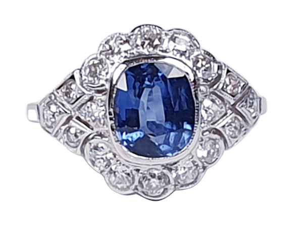 Geometric Sapphire & Diamond Engagement Ring  DBGEMS - image 1