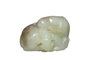 A Chinese jade group of a horse and monkey.