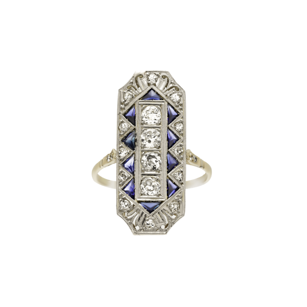 Deco Plaque Sapphire and Diamond  Ring - image 1