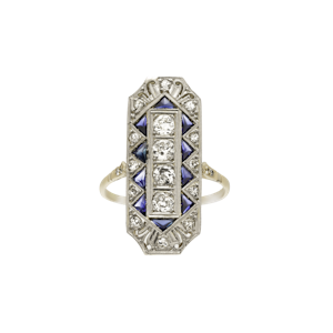 Deco Plaque Sapphire and Diamond  Ring