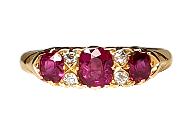 Antique Ruby and Diamond Carved Half Hoop Ring  DBGEMS - image 1