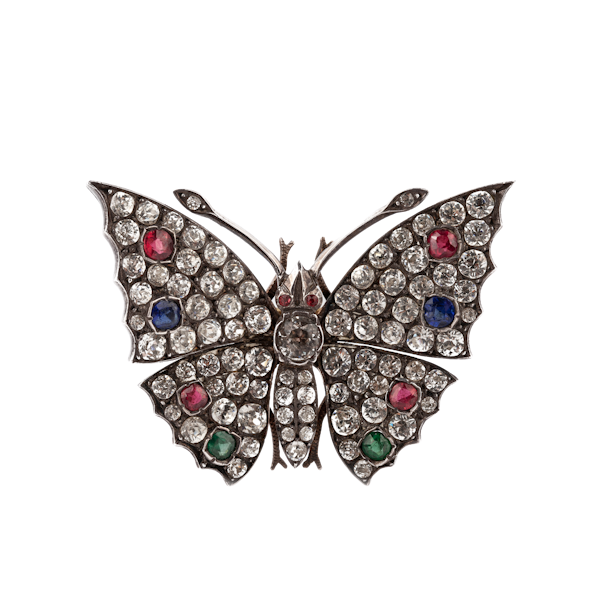 Victorian paste and silver butterfly brooch - image 1
