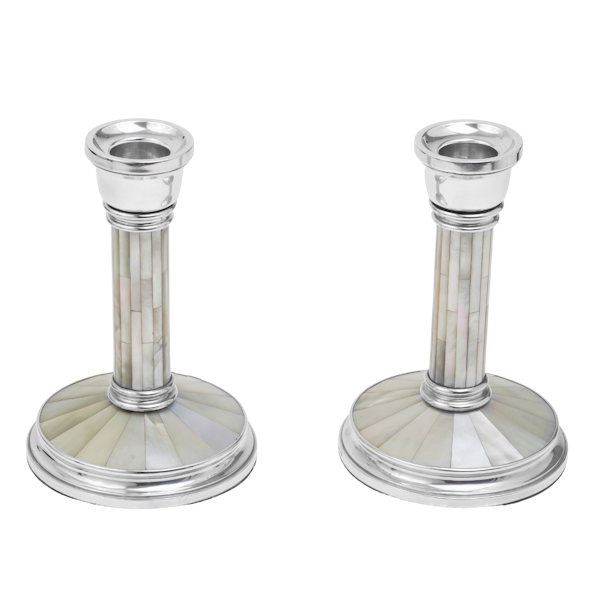 Beautiful Pair of Silver and Mother-of-Pearl Candlesticks - image 1