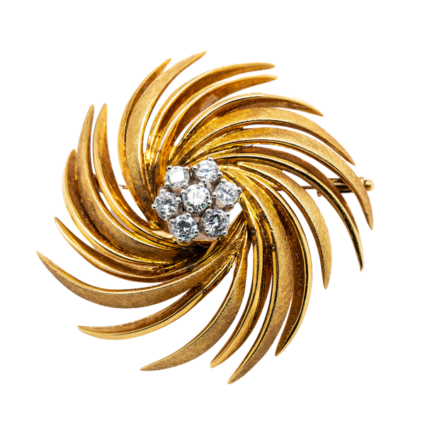 1970s fine gold diamond brooch - image 1
